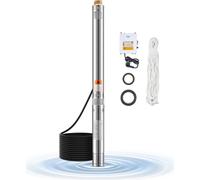 Pompe de puits profond VEVOR, puissance de sortie 550W, débit 100L/min, hauteur de refoulement 53m, avec 20m de câble, boîtier deexterne, pompe en inox, IP68