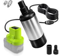 Pompe de transfert d'eau pour batterie Ryobi 18 V, 80 W 1000 GPH Pompe submersible à eau haut débit avec fil de 4,8 m et portection basse tension 15 V pour une utilisation en intérieur et en extérieur