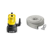 Pompe d'Evacuation Kärcher Sp 22,000 Dirt, Moteur 750W, Débit de 22000 L/H, 0,80 Bar & 29971000 Acier inoxydable Kit Tuyau Plat en Textile et Collier de Serrage 10 m