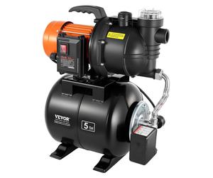 Pompe domestique VEVOR 735 W, 3785 l/h, pompe à jet avec réservoir sous pression de 19 l, hauteur de refoulement de 39 m, avec filtre, clapet anti-retour et tête de pompe en plastique, pour l'arrosage