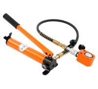 Pompe hydraulique avec cric - Manuelle 10 t - Pression 70 MPa - Réservoir d'huile 350 cm³ - Tuyau de 1 m - Pour l'écartement, le cintrage et la coupe - Orange