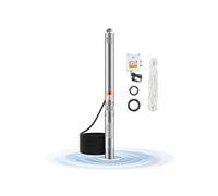 VEVOR Pompe immergée pour puits profond, 910 W puissance d'entrée, pompe à eau en acier inox, débit 100 L/min, hauteur de 53 m, avec cordon 20 m, boîtier de commande externe, IP68, pour maison, irriga