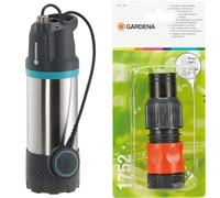 Pompe immergée Gardena 5900/4 inox : pompe immergée auto, débit de 5900 l/h, avec filtre à impuretés & Set de Raccordement Grand Débit pour Pompes de Gardena : Raccord de Tuyau