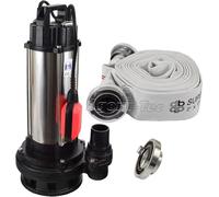 Pompe pour construction, eaux usées et eaux sales, 1500W, câble de 10m | Pompe submersible avec détecteur de niveau | Débit de 19000 litres/heure | Pression de 2,6 bars | Inclut un raccord C-STORZ et