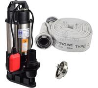 Pompe pour construction, eaux usées et eaux sales, 550W, câble de 10m | Pompe submersible avec détecteur de niveau | Débit de 14500 litres/heure | Pression de 1,1 bar | Inclut un raccord C-STORZ et un