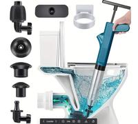 Pompe pour toilettes - Déboucheur - Pneumatique - Haute pression - Flexible - Ventouse en PP - Tuyau en acier inoxydable - Kit d'outils