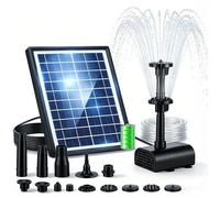 Pompe Solaire Bassin Exterieur 8W, avec 8 Buses, Effet Double Couche avec Batterie 3600 Mah, Protection Contre Surchauffe