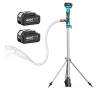 Pompe submersible à batterie avec trépied, débit de 2725 litres/heure, hauteur de refoulement de 5 mètres, 2 batteries de 4,0 Ah