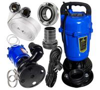 Pompe Submersible avec Broyeur 750W + Tuyau d'Incendie 2'' 30M | 18 m³/h Débit Max, Câble 10 m inclus, Carter en Fonte, Connecteur Fast-Fix, IPX8 Protection