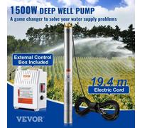 Pompe submersible pour puits profonds 1500 W Puissance 9,8 m³/h Débit max. 108 m Hauteur max. Pompe à eau en acier inoxydable IP68 étanche avec boîtier deexterne pour une utilisation industrielle, agr