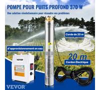Pompe submersible pour puits profonds, 370 W, 230 V/50 Hz, débit de 110 l/min, hauteur de refoulement de 44 m, avec cordon de 20 m et boîtier deexterne, pompes à eau en acier inoxydable de 10,2 cm pou