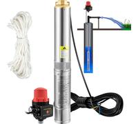 Pompe submersible pour puits profonds, 550 W, 230 V/50 Hz, débit de 50 l/min, hauteur de refoulement de 89 m, cordon de 20 m et pressostat automatique, pompes à eau en acier inoxydable de 7,6 cm pour