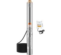 Pompe submersible pour puits profonds Pompe à eau en acier inoxydable Puissance d'entrée 1100 W, hauteur de refoulement maximale 279 pieds, débit 65 l/min Avec boîtier deexterne pour l'irrigation agri
