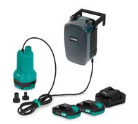 Pompe submersible sans fil 20V - 90 W - 3800 l/h - 0,6 bar - eaux propres et sales | 2 batteries 2,0 Ah et chargeur inclus