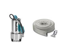 POMPE VIDE-CAVE MAKITA À EAU CHARGÉE 1100 W - PF1110 & Kärcher 29971000 Kit Tuyau Plat en Textile et Collier de Serrage 10 m