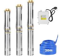 Pompes de puisage de 370W pour systèmes d'alimentation en eau domestique. Pompe de puits profonde en acier inoxydable avec 20 mètres de tuyau d'eau. Protection contre la surchauffe. Pompe submersible.