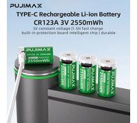Pompes PUJIMAX CR123A avec câble de charge rapide USB-C, cellules polymères Li-ion haute capacité 2550mWh pour lampes de poche et appareils photo 10Pcs CR123A
