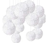 Pompon bleu Pompon papier soie papier fleur pompon boule à suspendre 8",10",12" décor mariage fête Anniversaire happy birthday Lot de 15 blanc