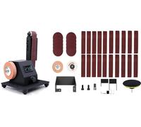 Ponçeuse à bande 350 W - Petite ponçeuse à bande - Kit de conversion pour ponçeuse à disque - 10 bandes abrasives - 10 disques abrasifs - Fonctionnement sur secteur