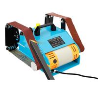 Ponceuse à bande électrique - Modèle de table - Double tête - Vitesse réglable en continu - Réglage de l'angle - 950 W - 220 V, prise UE - Montage sur table - Bleu