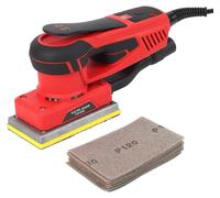 Ponçeuse à bande électrique - Ponçeuse excentrique manuelle - Moteur sans balais de 350 W - 10000 tr/min - 12 feuilles de papier abrasif - Alimentation secteur - Pour travaux sur le bois - Rouge