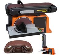Ponceuse à bande et à disque sur établi 370W, bande de ponçage réglable | Bande de ponçage inclinable, établi réglable de 0 à 45° avec guide d'onglet, port d'extraction