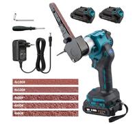 Ponceuse à Bande Sans Fil avec 2x 2.0Ah Batteries, Mini Ponceuse Brushless compatible avec Batterie Makita 18V, Écran LED, inclut 20 Bandes Abrasives