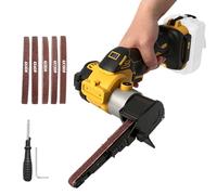 Ponceuse à bande sans fil compatible avec batterie Dewalt 20V, meuleuse à bande sans balais réglable à 360° de 0-13000 tr/min avec 20 bandes abrasives pour bois, métal, plastique (jaune pour Dewalt)