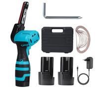 Ponceuse à bande sans fil, lime electrique à batterie avec 2 batteries 1500 mAh, avec 15 bandes abrasives pour bois, petite surface