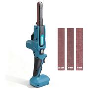 Ponceuse à bande sur batterie 18-21 V, Ponceuse multi pour Maki-ta | 6 vitesses, réglable à 35°, max. 1700 FPM, sans fil, avec 9 bandes abrasives, meulage automatique, sans batterie
