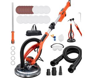 Ponceuse à sec VEVOR 950 W, ponceuse de plafond avec plateau de ponçage de 255 mm, ponceuse à long col avec vitesse de rotation de 1000 à 2300 tr/min, LED à double paroi, poignée télescopique, 15 disq
