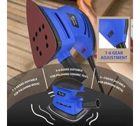 Ponceuse delta / ponceuse souris / ponceuse paume - Ponceuse électrique - Puissance 130 W - Vitesse de rotation 12 000 tr/min - Plateau de ponçage 14 × 14 × 9 cm - Lot de 6 feuilles abrasives 80/120/2