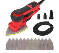 Ponceuse électrique en delta - Ponceuse en forme de souris - Moteur sans balais de 350 W - 4 000 à 10 000 tr/min - 12 feuilles de papier abrasif - Pour les travaux sur bois - Rouge