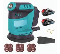 Ponceuse excentrique sans fil 125 mm, ponceuse excentrique sans balais compatible avec Makita DBO180Z, ponceuse électrique pour le travail du bois et du métal, 2 batteries de 3000 mAh