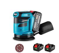 Ponceuse excentrique sans fil 125mm Ponceuse excentrique sans balais Ponceuse 3 vitesses 12000 tr/min avec 2 batteries & sac à poussière,Ponceuse électrique à disque