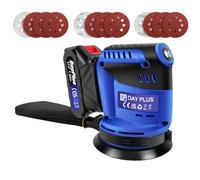 Ponceuse excentrique sans fil 190 W - Batterie 21 V 1,5 Ah, 12 papiers abrasifs, 3 niveaux, aspiration de la poussière, 125 mm pour le travail du bois