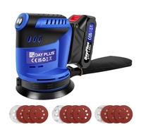 Ponceuse excentrique sans fil 21 V avec batterie 1,5 Ah et chargeur rapide - 125 mm (5"), 3 niveaux, 12 papiers abrasifs, sac à poussière