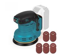 Ponceuse excentrique sans fil (compatible Makita), 125 mm, sans charbon, 9 700 - 19 000 tr/min - incl. 25 feuilles abrasives et système d'aspiration ; idéale pour le ponçage et le polissage du métal