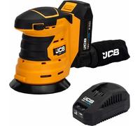 Ponceuse excentrique sans fil JCB 18 V, outil pour le bois et le métal, vitesse de rotation de jusqu'à 10.000 tr/min, plateau de 125 mm, aspiration des poussières de, batterie 2,0 Ah.