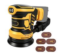 Ponceuse excentrique sans fil pour Dewalt 18V 20V, 125 mm Ponceuse pour bois avec aspiration de poussière, 25 papiers abrasifs, 6 vitesses 21000 tr/min pour le travail du bois (Sans batterie)
