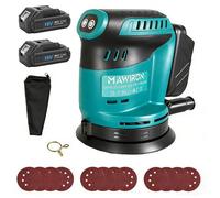 Ponceuse Orbitale 300W 125mm 6 Vitesses, avec 2 Batteries 3000mAh, Collecteur de Poussière et 12 Papiers de Verre