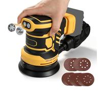 Ponceuse orbitale aléatoire sans balais compatible avec ponceuse électrique à palme Dewalt 18 V/20 V, 125 mm avec 25 papiers abrasifs, rotation à 6 vitesses max 21 000 tr/min (jaune pour Dewalt)