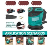 Ponceuse orbitale aléatoire sans fil - 125 mm - 2 x 3Ah - Compatible Makita 18V - 3200 tr/min