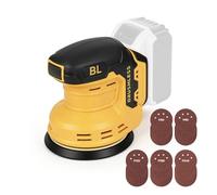 Ponceuse Orbitale Aléatoire Sans fil Compatible avec les Batteries DeWalt, 3 Vitesses 9700-12000rpm, Ponceuse Électrique Sans Balais avec 25 Papier de Verre (Jaune)