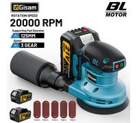 Ponceuse orbitale électrique sans balais Gisam 125 mm, 3 vitesses, pour meulage, ponçage, polissage, outil électrique pour le travail du bois, compatible avec batterie Makita 18 V 2 Battery