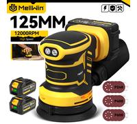 Ponceuse orbitale électrique sans fil MELLWIN 125 mm, 3 vitesses réglables, machine de polissage pour menuisier, compatible avec batterie Makita 18V Without Battery