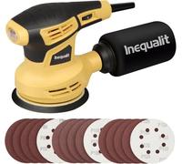 Ponceuse Orbitale Excentrique 280W, Inequalit Ponceuse Excentrique à 6 Vitesses (13000RPM),pour Surfaces en Bois et Acier,Collecteur de Poussière,Inclus Papier Abrasif 15 Pièces 125 mm,Jaune