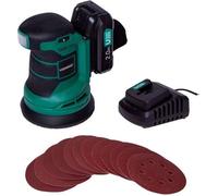 Ponceuse orbitale excentrique sans fil 20V - Ø125mm - 1 Batterie 2.0 Ah, chargeur de batterie, sac de poussière et 12 feuilles