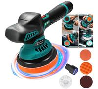 Ponceuse-polisseuse excentrique sans fil - 12V - 6 vitesses - Plateau de support de 125 mm - Kit de polissage comprenant des disques, des bonnettes en laine et du papier abrasif - Vert