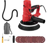 Ponceuse pour cloisons sèches 850 W – ponceuse murale avec aspiration, éclairage LED, 1 500–2 600 tr/min, avec 12 disques abrasifs, tuyau et sac à poussière